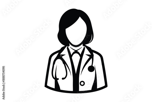 Professional Doctor Avatar Icon with Stethoscope in Minimalist Line Art Style