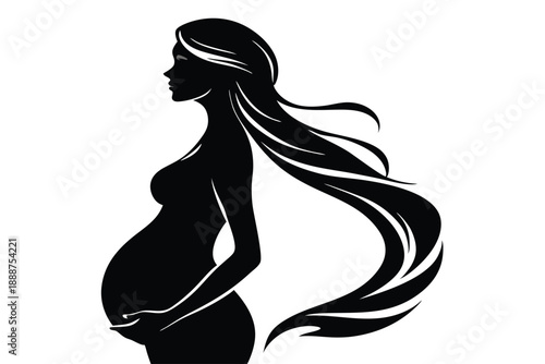 pregnant woman line art silhouette vector illustration