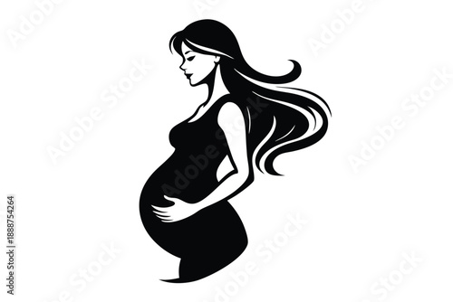 pregnant woman line art silhouette vector illustration