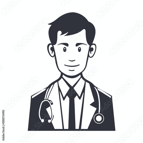 Male Doctor Avatar Icon with Stethoscope in Minimalist Outline Style