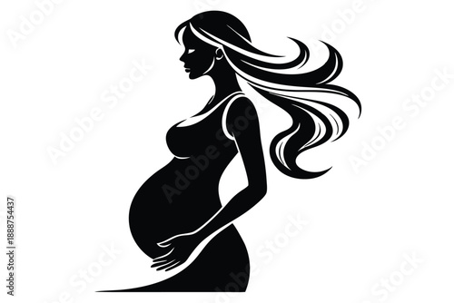 pregnant woman line art silhouette vector illustration