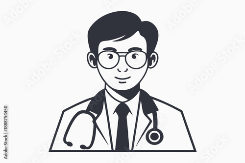 Medical Consultant Avatar Icon with Stethoscope Line Art Illustration