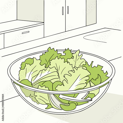 A Bowl of Fresh Green Lettuce Leaves