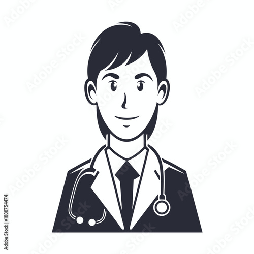 Healthcare Expert Profile Icon with Stethoscope in Simple Vector Stroke