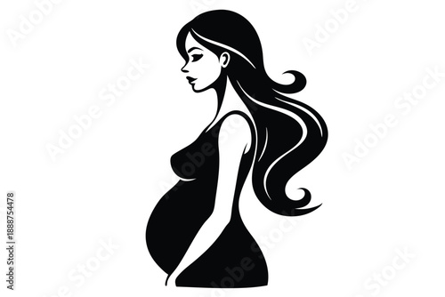 pregnant woman line art silhouette vector illustration