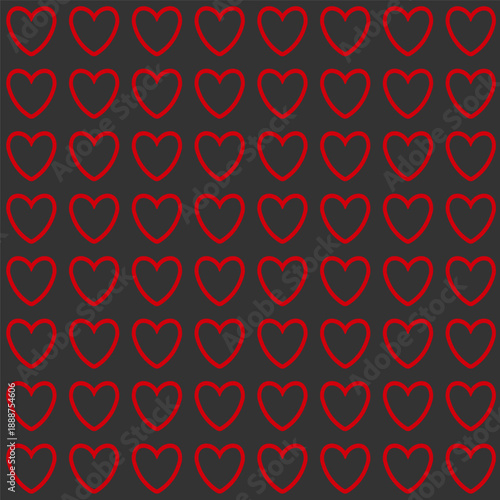 Seamless minimal red line heart pattern on black background