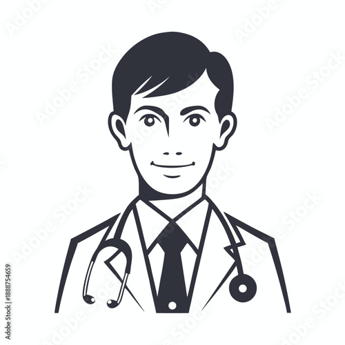 Clinic Doctor Avatar Icon with Stethoscope Clean Line Art Illustration