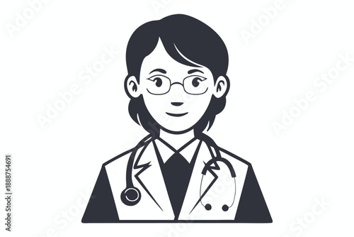Nursing Professional Avatar Icon with Stethoscope Outline Vector Art