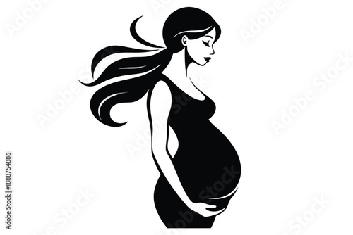 pregnant woman line art silhouette vector illustration
