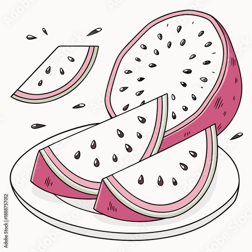 Bright Pink Dragon Fruit Slices on a Plate