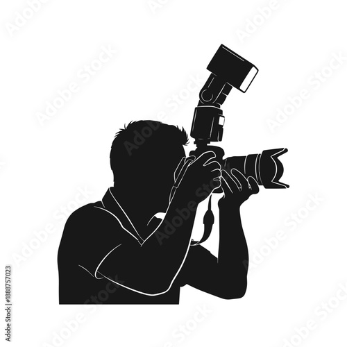 Photographer holding camera and flash while taking pictures  