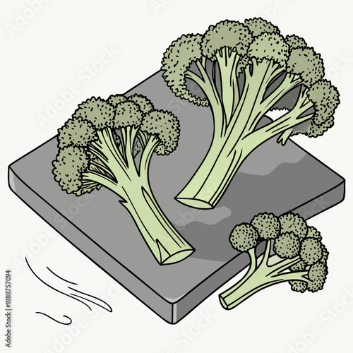 Fresh Broccoli Florets on a Cutting Board