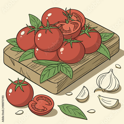 Vibrant Ripe Tomatoes and Garlic Ready for Cooking