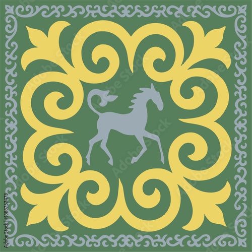 Ethnic patterns. Traditions of nomads, Kazakh steppes, Asian Mongolian Caucasus