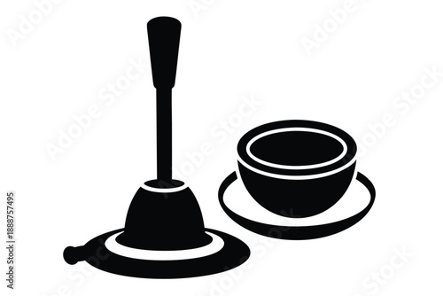 plunger with cup line art silhouette vector illustration