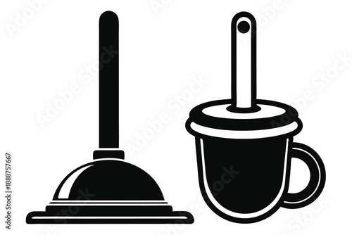 plunger with cup line art silhouette vector illustration
