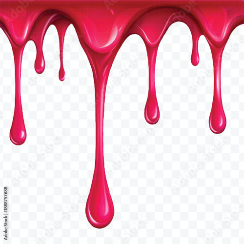 realistic 3d glossy liquid paint droplets dripping down in different color style isolated on transparent background