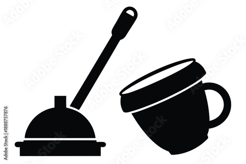 plunger with cup line art silhouette vector illustration