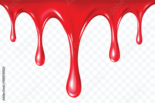 realistic 3d glossy liquid paint droplets dripping down in different color style isolated on transparent background