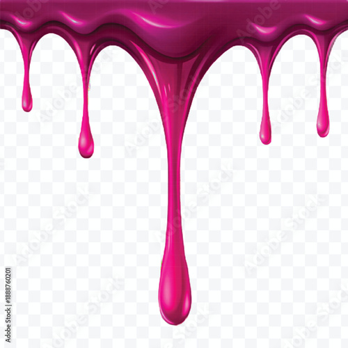 realistic 3d glossy liquid paint droplets dripping down in different color style isolated on transparent background