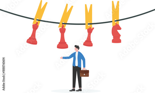 Drying Wet Chess Pieces on Clothesline