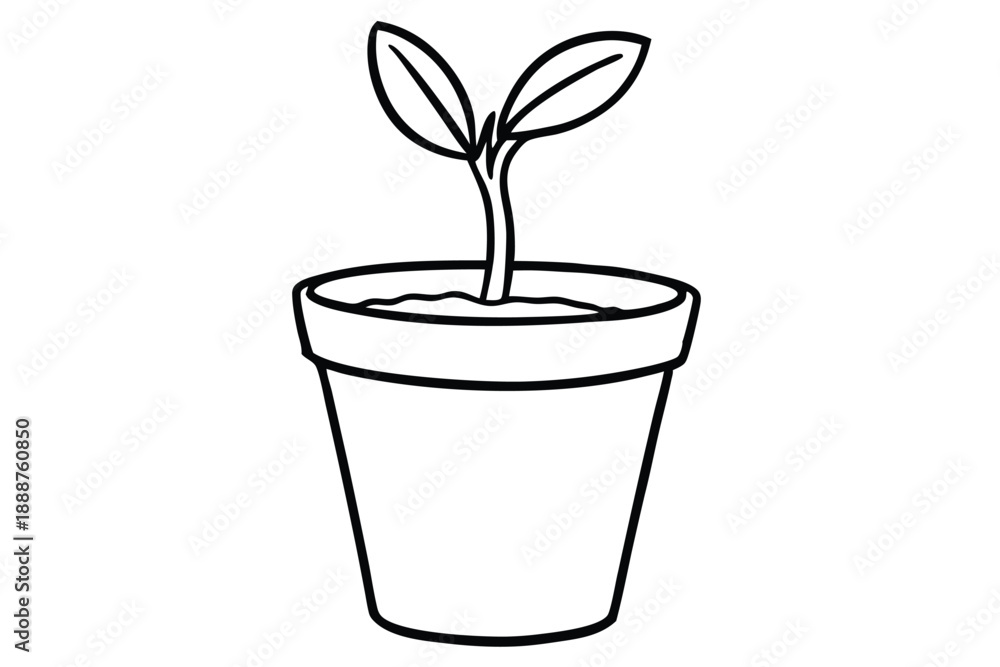 Obraz premium plant pot with sprout line art silhouette vector illustration
