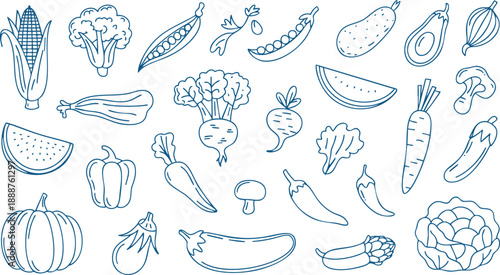 Vegetable Icon Set – Hand‑Drawn Broccoli, Carrot, Pea, Pumpkin, and Fresh Produce Vector EPS Pack