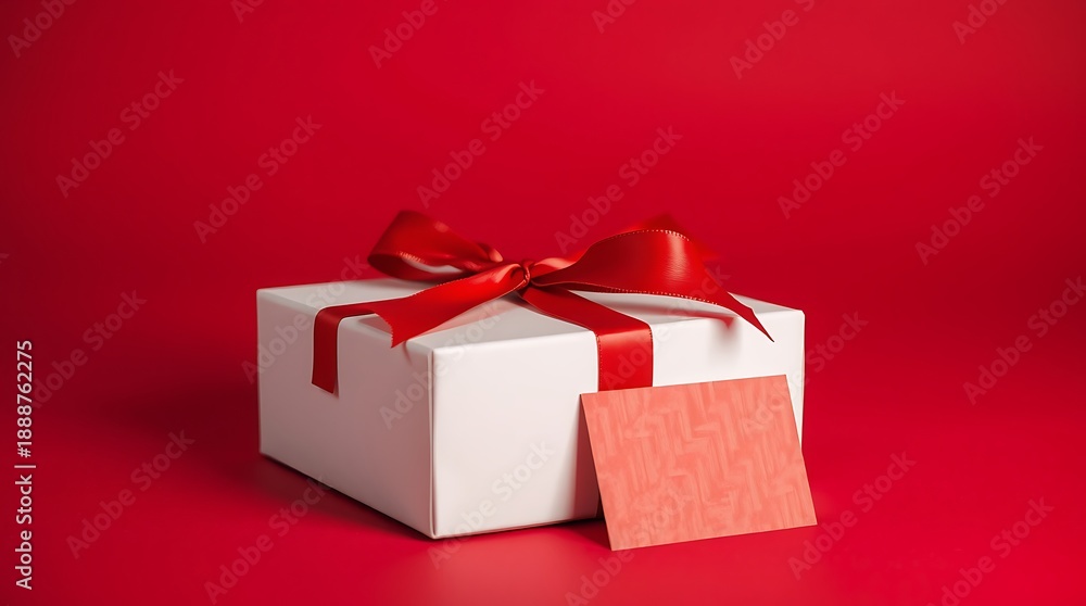 Obraz premium White gift box with red ribbon isolated on white background