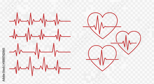 Heartbeat Line and EKG Vector Set with Heart Shapes for Medical and Design Use