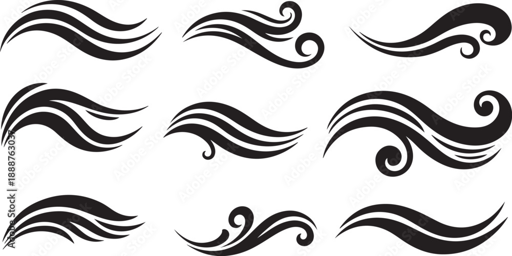 Fototapeta premium Collection of black swirly abstract decorative design elements set