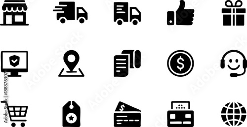 Ecommerce and Online Shopping Icon Set – Delivery, Payment, Website, and Service Vector EPS Pack