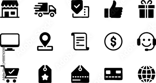Ecommerce and Online Shopping Icon Set – Delivery, Payment, Website, and Service Vector EPS Pack
