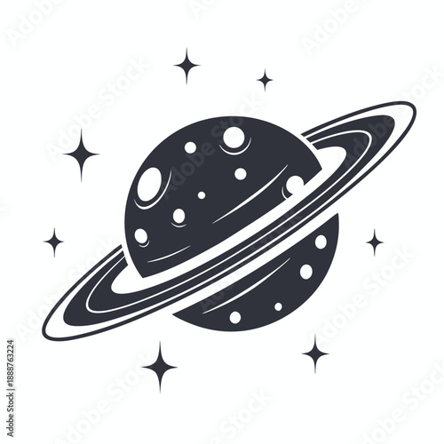 Circular Flat Planet Icon with Ring Design Representing Saturn for Scientific Graphics