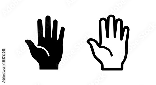 Open Hand Gesture Icon, Symbolizing Stop, Hello, or Volunteerism in Solid and Outline Vector Graphics