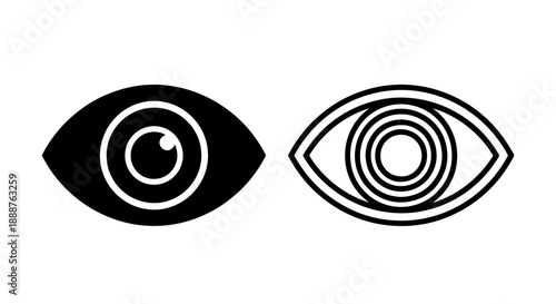 Human Eye Icon, Symbolizing Vision, View, Watch, or See in Solid and Outline Vector Graphics for Monitoring