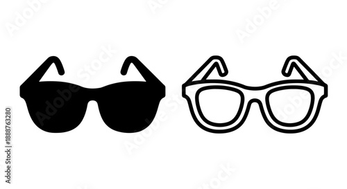 Classic Sunglasses Icon, Symbolizing Summer, Fashion, Protection, or Vacation in Solid and Outline Vector Design