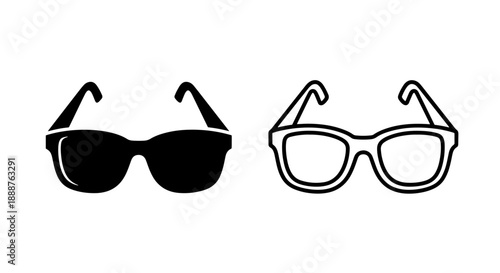 Classic Sunglasses Icon, Symbolizing Summer, Fashion, Protection, or Vacation in Solid and Outline Vector Design