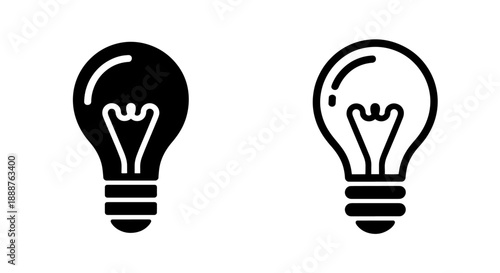 Vector Lightbulb Symbol: Black and White Icons for Inspiration, Energy, and Problem-Solving in Digital Design.