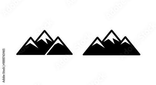 Modern Mountain Icon Collection: Outline and Solid Glyph for Adventure, Scenic Views, and Geographic User Interfaces.