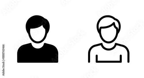 Modern Male User Profile Icon Set: Black and White Person Avatar Symbols for Account Management and Digital Identity.