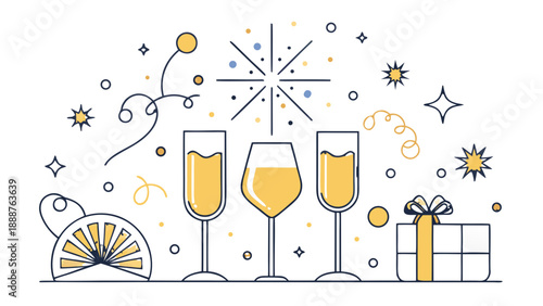 Champagne Glass Celebration Illustration with Festive Confetti