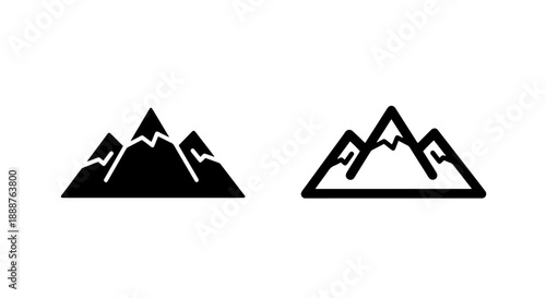 Abstract Mountain Peak Icons - Filled and Outline Vector Symbols for Natural Landscapes and Exploration