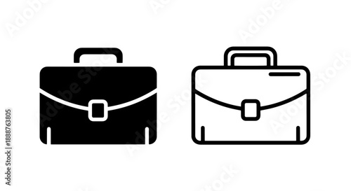 Professional Briefcase Bag Icons - Solid Fill and Outline Business Symbol for Work, Office, and Career Concepts