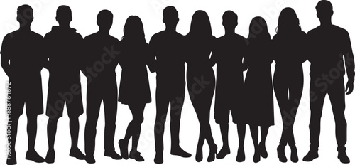Diverse group of people standing together in silhouette form
