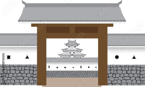 門から見える天守