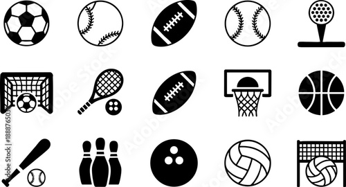 Sports and Games Icon Set – Ball Games, Trophy, Medal, Swimming, Golf, and Athletics Vector EPS Pack