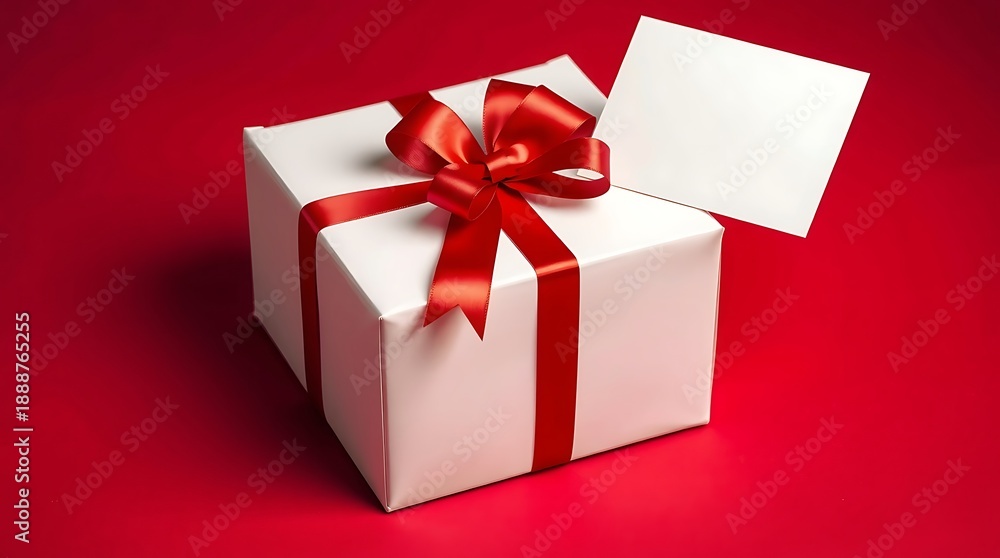 Fototapeta premium Elegant gift box with red ribbon isolated on white background