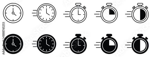 Timer and Stopwatch Icon Set – Time Tracking, Countdown and Speed Measurement Symbols