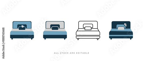 Bed Icon Set. Minimalist Furniture Symbol Vector for Interior Design. hotel icon set. vector illustration