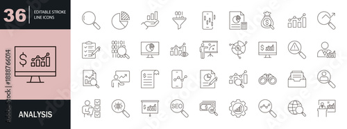 Analysis icon set. Editable line icons. Vector illustration.
